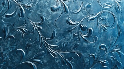 Poster - Abstract background featuring floral or symbolic patterns embossed on a metallic blue surface