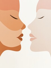 Fototapete - Two abstract silhouettes of faces in soft pastel colors represent deep communication and empathy between individuals in an artistic way. Generative AI