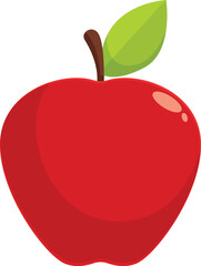 Poster - Cartoon shiny red apple with green leaf representing healthy eating habits and freshness