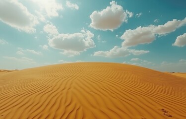 Photograph of an Endless Desert with Sand Ripples and a Dramatic Cloudy Sky