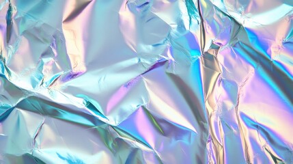 Poster - Vibrant iridescent foil with crumpled texture reflecting light in shades of blue and purple.