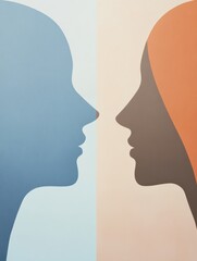 Poster - Two abstract silhouettes in soft pastel colors convey a sense of communication and empathy, illustrating human connection and understanding. Generative AI