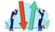 © Knut - Business competition - Business people with arrow going down and up, income vs loss and failure versus winning concept in flat design vector illustration on white background