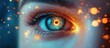 © PixPacks - Close-up of of eyes, reflecting neon signs and city lights, hinting at hidden emotions and curiosity, soft bokeh effect in the background with subtle sparks and light trails.