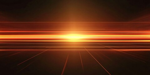 Poster - Horizontal orange light trails streak across a dark background, creating a futuristic and dynamic visual