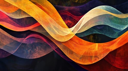 Wall Mural - this image features elegant ribbons of vibrant multicolored light flowing across a dark background, 