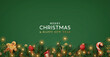 © lauritta - Christmas border with fir branches, decoration ornaments elements on green background. Realistic 3d design. Bright Christmas and New Year background light garlands, gold confetti. Vector illustration © lauritta - Christmas border with fir branches, decoration ornaments elements on green background. Realistic 3d design. Bright Christmas and New Year background light garlands, gold confetti. Vector illustration