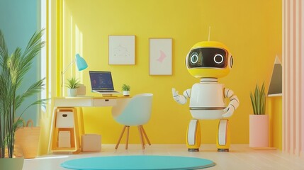 Aufkleber - The vibrant children's room features friendly robot assistants helping kids with interactive games and creative projects. Generative AI