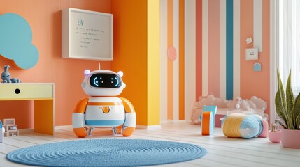 Poster - A lively children's room filled with colorful walls, a friendly robot assistant, and playful furniture for engaging activities. Generative AI