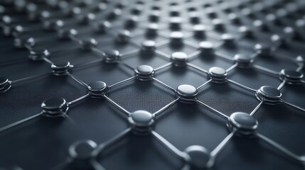 Poster - Close-up of an abstract grid pattern showcasing metallic nodes interconnected on a dark surface.