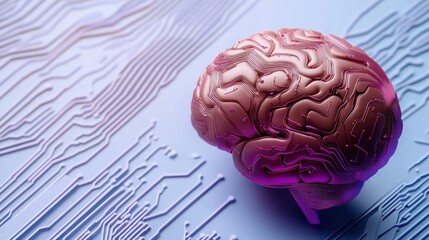 Wall Mural - Futuristic brain model with circuit patterns symbolizes AI and technology integration, AI