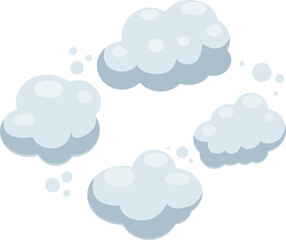 Poster - Four cartoon style clouds float against a white background, creating a serene and dreamy atmosphere