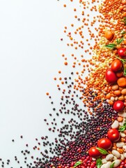 Poster - An artistic composition of various beans, lentils, and seeds is arranged in a colorful pattern on a clean surface. Generative AI