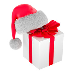 Poster - Gift box with red Santa hat, 3D rendering isolated on transparent background