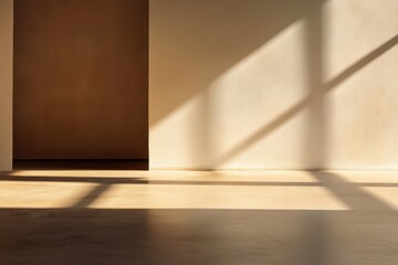 Leinwandbilder - Gentle sunlight filters through, casting soft shadows and creating a tranquil atmosphere in a minimalist interior setting. Generative AI