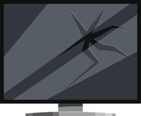 Poster - Modern flat screen computer monitor with large cracks across the screen from an impact