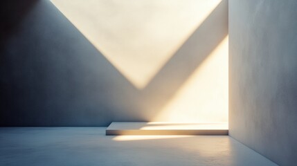 Poster - Soft light illuminates an empty, minimalist space, casting long shadows that evoke a sense of tranquility and introspection. Generative AI