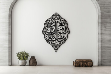 Arabic calligraphy wallpaper, white wall background, home interior