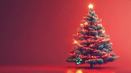 Wall Mural - Christmas tree with garland and glowing lights. Copy space. Happy New Year