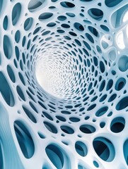 Poster - dynamic 3d pattern featuring interconnected blue and white lines, creating a visually striking abstr