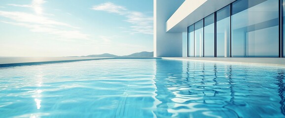 Poster - Modern swimming pool with blue water and a clear sky on a sunny day.