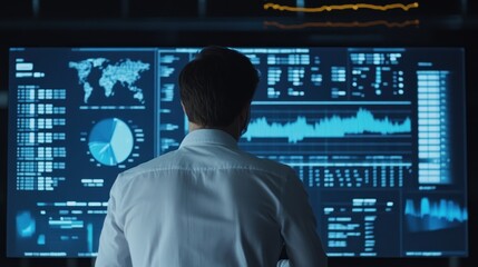 Poster - Businessman Analyzing Data on Large Screen