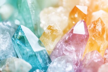 Poster - A Colorful Array of Mineral Crystals Sparkling Under Soft Light at a Serene Natural Setting