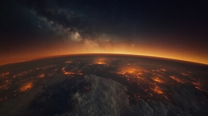 Wall Mural - beautiful milky way galaxy on the starry sky above the planet earth with city light