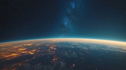 Wall Mural - beautiful milky way galaxy on the starry sky above the planet earth, view from stratosphere --ar 16: