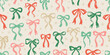 © Olga Che - Bow pattern. Christmas seamless vintage ribbon vector illustration. Gift drawing, cute present crayon design. Colorful doodle hand drawn bow pattern. Seamless ribbon print background. Pink silhouette