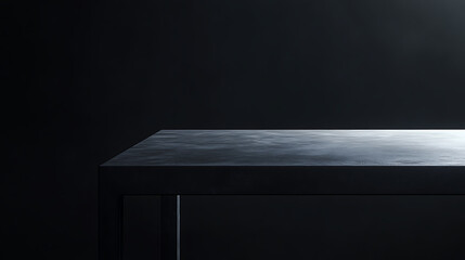 Poster - A dark grey table with soft light shining from the right side, set against an allblack background