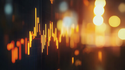 Leinwandbilder - An upward arrow and stock market graph with a city background, symbolizing business growth or financial success