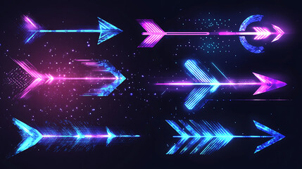 Fototapete - Abstract arrow shapes with light effects in the styles of blue and purple colors on a dark background