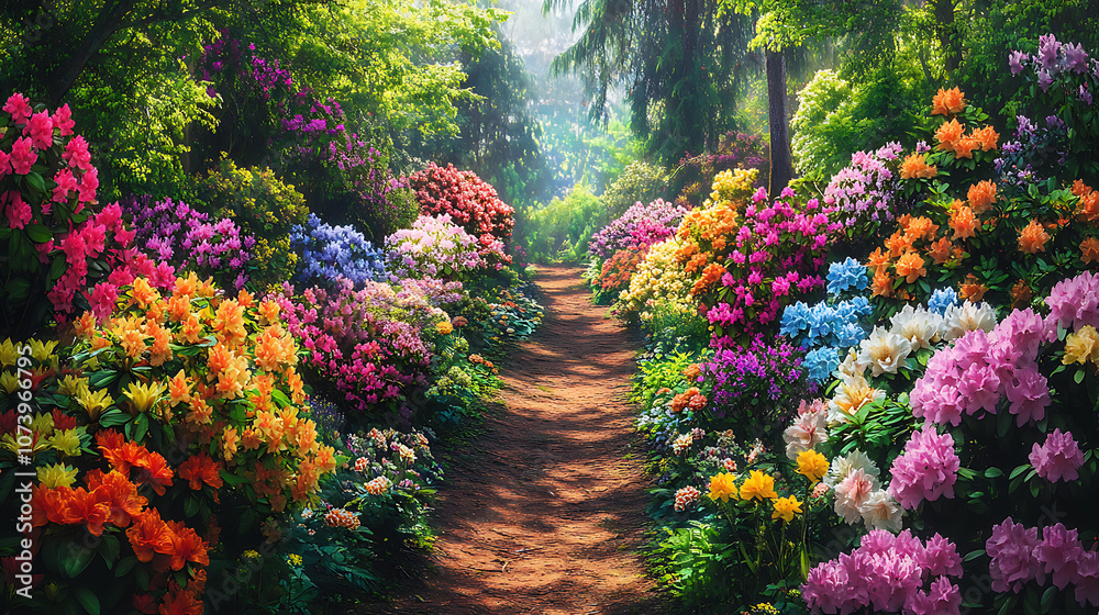 Beautiful flower garden with colorful flowers and lush greenery ...