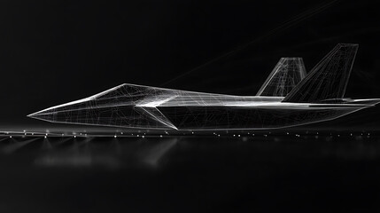 Aufkleber - 3D render wireframe of stealth aircraft on black background