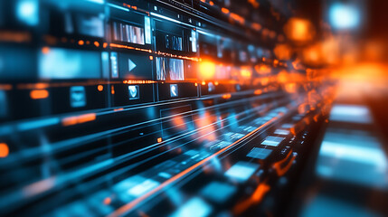 Poster - 3d video editing timeline with blurred background digital illustration