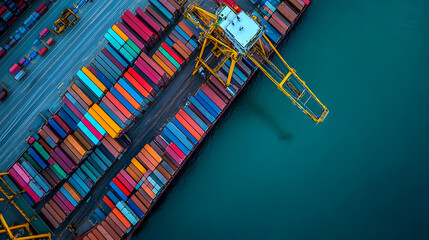 Aufkleber - AI technology enhances global logistics for international delivery, using a world map to manage supply chains and container ship networks for export-import processes