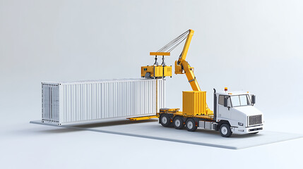 Poster - A 3D rendering of a cargo container being loaded, isolated on a white background