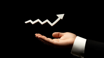 Aufkleber - A hand holding an upward trending graph with an arrow pointing upwards, symbolizing growth and progress in business or financial markets on a dark background
