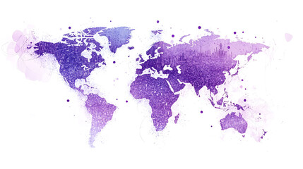 Aufkleber - A world map made of lines connecting cities in the vector graphics style, white background, purple and blue colors, purple dots on the earth at different angles