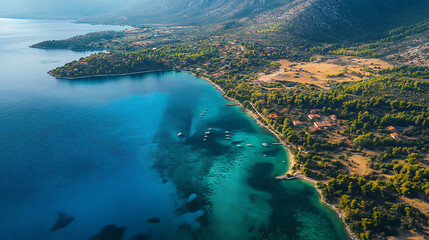 Poster - A top view aerial photo of a stunningly beautiful sea landscape