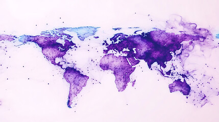 Leinwandbilder - A world map made of lines connecting cities in the vector graphics style, white background, purple and blue colors, purple dots on the earth at different angles