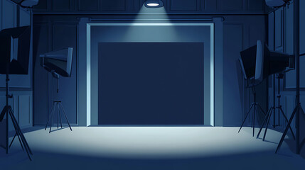 Poster - A studio background in blue navy color, providing space for showcasing products on a website, depicted in a vector illustration