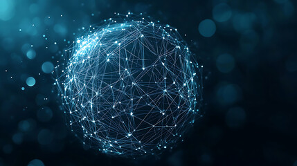 Aufkleber - Abstract black and white low poly network grid on sphere with dots and lines, technology background Big data connection concept, digital wallpaper design