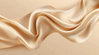 © CreativeCreations - Background of flying gold silk fabric, Smooth, elegant golden satin on a beige backdrop, suitable for grand opening ceremonies, 3D vector illustration
