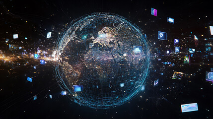 Poster - secure global network with glowing connections and padlocks cybersecurity concept digital art