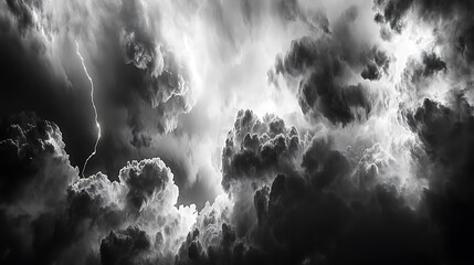 Aufkleber - Panorama dark cloud at evening sky with thunder bolt, Heavy storm bringing thunder, lightning, and rain in summer, Black and white thunderbolt background
