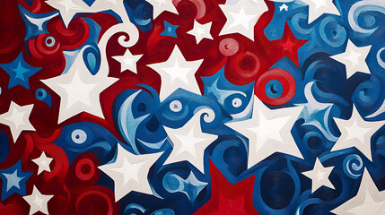 Poster - Red, white and blue stars with swirls