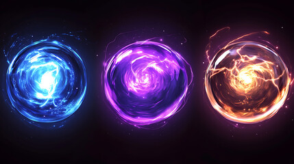 Poster - spherical electrical phenomena, circular lightning in blue and purple, and magical energy surges, pl
