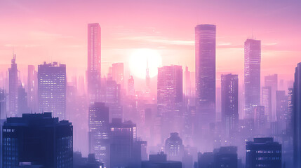 Aufkleber - Stunning cityscape background ideal for online business meetings, featuring a corporate environment with neutral colors, perfect for professional virtual settings and enhancing video calls